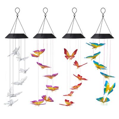 China Easy installment Jiexuan hanging color-changing led power butterfly memorial light windchimes solar carinal wind chime for sale