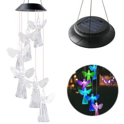 China Easy Install Jiexuan Outdoor Waterproof Color Change Led Light Solar Powered Hanging Garden Lamp Angel Wind Chimes Decor Viento Campanas for sale