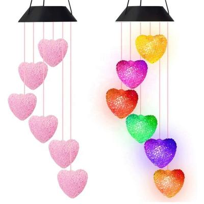 China Easy installment Jiexuan garden decoration colorful changing solar hanging wind chime light outdoor decoration led heart wind chime light for sale