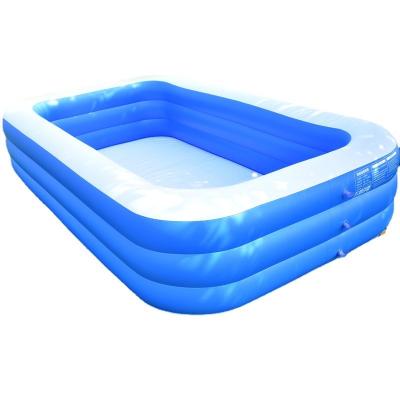 China Kids/children inflatable swimming pool 1.5m 3-ring blue white flat bottom PVC inflatable swimming pool foldable pool for sale