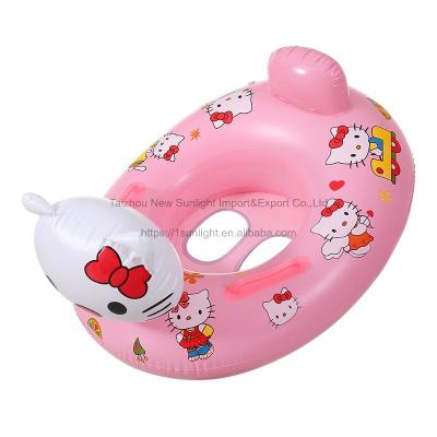 China Durable Eco-friendly Hot 2023 wholesale ECO-PVC pink hello-kitty swim ring inflatable baby seat float boat with handles for sale