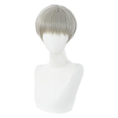 China Fashionable High Quality High Temperature Silk Game Cos Gray Brown Short Cosplay Hair Wig for sale