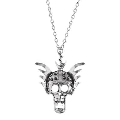 China Other 2 Piece Necklace Skull Shape Antique Silver Hollow Pendant Gothic Personality Alloy Material Men's Retro Jewelry Gift for sale