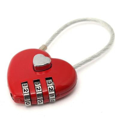 China 1 Pcs Adjustable Heart Password Braking Wire Rope Combination Three Bit Digital Lock Padlock Travel Bags Security Lock Girl Like ZW132 for sale