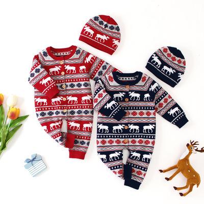 China New Eco-friendly Autumn And Winter Christmas Sweater Baby Jumpsuit Children Knitted Romper Baby Clothes for sale