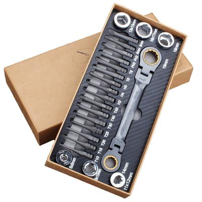 China Multifunctional Chrome Vanadium Alloy Steel 23pcs Ratchet Wrench Set Double Head Flexible Ratchet Socket Wrench Socket Screwdriver Bits Auto Repair Tool for sale