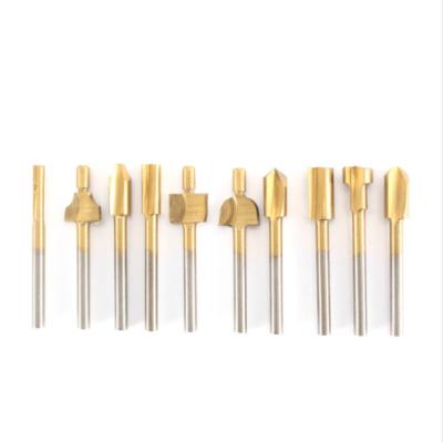 China 10pcs HSS Wood Drilling Router Bit Set Wood Cutter Milling Fits Titanium Coated 1/8