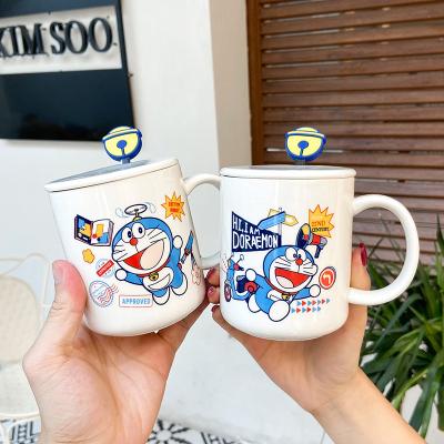 China Viable Hot Sale For Adults And Kids Personalized Doraemon Spoon With Lid Ceramic Mug for sale