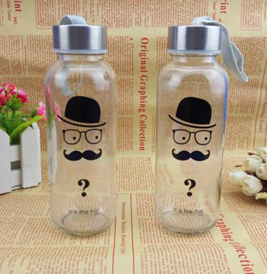 China Best Viable Quality Custom Logo Glass Cups Sports Cute Glass Water Bottle With Lid for sale