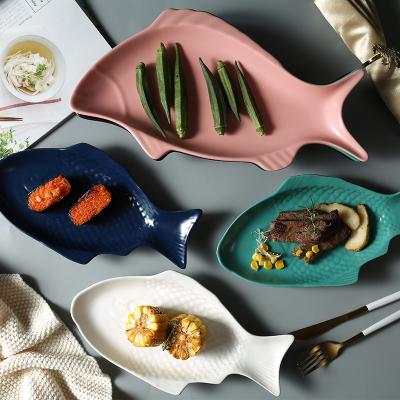 China Viable Hot Sale Cheap Restaurant Plates Bulk Steak Fish Macaroon Ceramic Glaze Dish for sale