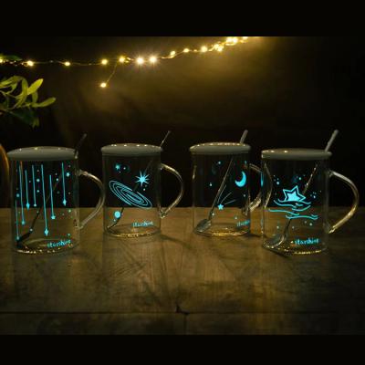 China Selling Viable Hot Transparent Cup Minimalist Coffee Mug With Moon Hot Water And Light Luminous Glasses Water Cup for sale