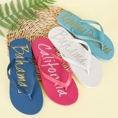 China Fashion Trend Simple Fancy Letters Comfortable Foot Press In Loose White Thongs Arch Support Men Women Flip Flops for sale