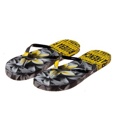 China Fashion Trend Designer Flower Background Colored Straps Digital Printing PVC Top Ladies Flip Flops Home Volume for sale