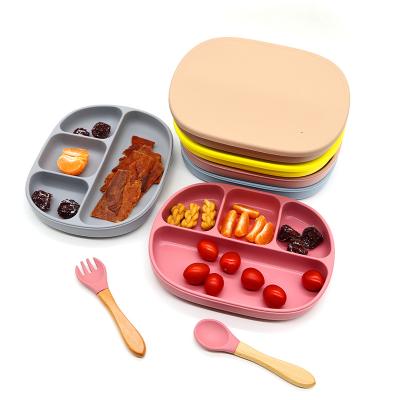 China Viable Suction Silicone Baby Dish Free Silicone Dish Baby Bpa Toddler Food Container Container Dishes Feeding Set for sale