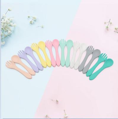 China Non-Toxic Wholesale Bpa Free Silicone Baby Spoon And Soft Fork Kids Feeds Baby Training Feeding Spoon Spoons For Toddlers for sale