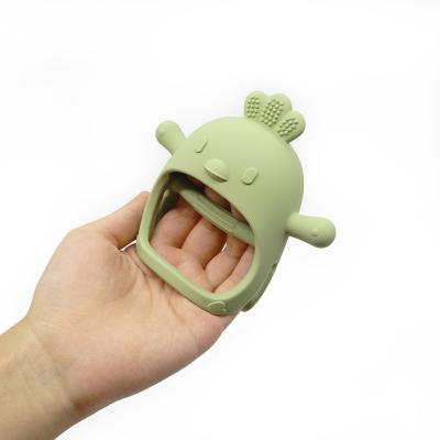 China 100% Non-Toxic Soft Teething Glove Baby Animal Teether Food Grade Silicone Teether Cartoon Design Triceratops Chicken Teething Glove Baby Toys for sale