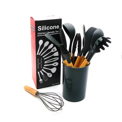 China Viable Wholesale 11 Pieces in 1 Kitchen Accessories Set Sale Cooking Tool Kits Silicone Kitchenware Cooking Utensils With Wooden Handle for sale