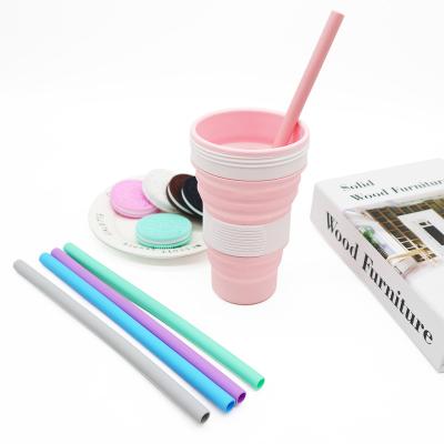 China Wholesale Eco-Friendly Sustainable Collapsible Collapsible Reusable Big Straw Silicone Drinking Cups Silicone Straw for sale