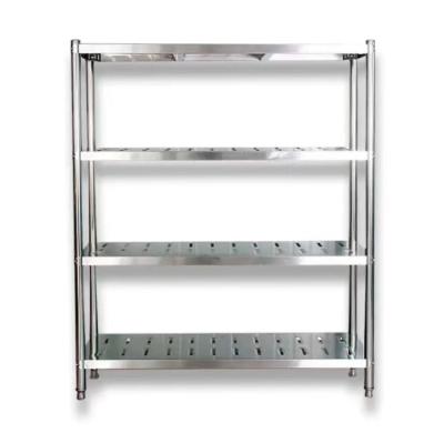 China Commercial Goods Storage Kitchen Equipment Durable Four And Five Tier Stainless Steel Perforated Shelving for sale