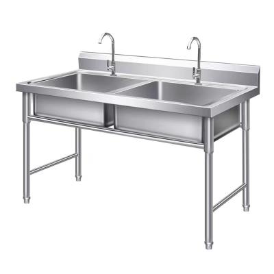 China With Faucet Wholesale Price Stainless Steel Commercial Kitchen Double Bowl Sink for sale