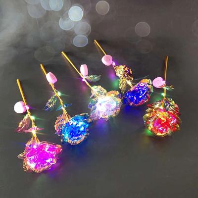 China High Quality Hot Selling 24k Gold Foil Artificial Led Light Rose Flower Fairy String Lights For Valentine Day Gift Creative Artificial for sale