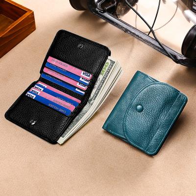 China Mini Coin Purse Premier Layer Litchi Cowhide Pattern Solid Color Leather Card Wallet Holders High Quality Leather Buckle Wallet Small For Man for sale