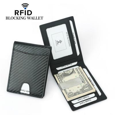 China Wholesale Thin Aluminum PU Leather Carbon Fiber Card Holder RFID Blocking Card Case Ultra-thin Custom Dollar Money Clip for sale