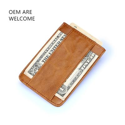 China New Fashion Waterproof Amazon Slim Rfid Blocking Wallet Business Logo Genuine Leather Custom Credit Card Holder for sale