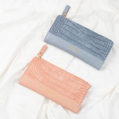 China New Style Crocodile Pattern Simple Folding Multi-Card Holder Zipper Coin Purse Wallet Retro Long Section High Quality Wallet for sale