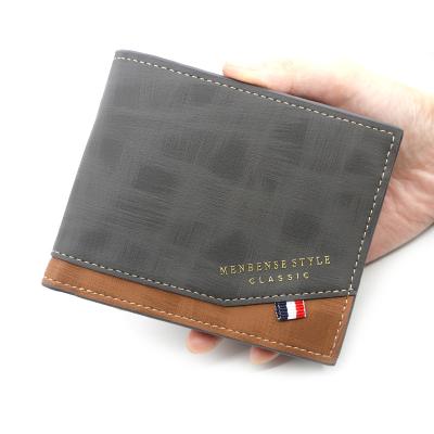 China High Quality Korean Fashion Hinge Gold Foil Printing Men's Wallet Multi-Card Male Colorblock Short Frosted Wallet for sale