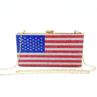 China Hot New High Quality Diamond Dollar Crossbody Bag Party Bling Dinner Bag Rhinestone Flag Clutch Bag For Ladies for sale