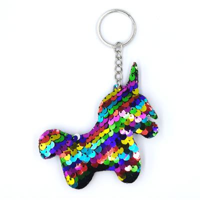 China Metal Fashion Accessories Color Reversible Sequins Unicorn Women Kids Keychain Luggage Pendant Gift MSYO for sale