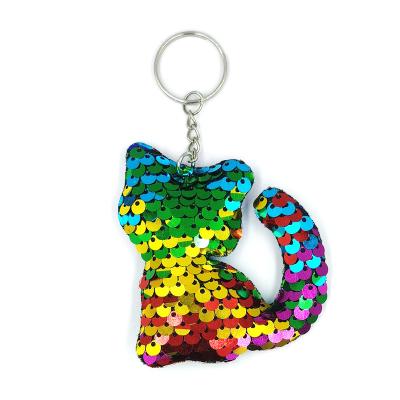 China Metal Fashion Accessories Color Reversible Sequins Cat Women Kids Keychain Luggage Pendant Gift MSYO for sale