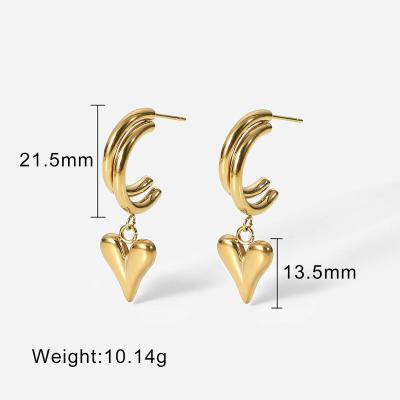 China New 14K Gold Environmental Friendly Popular Steel Color Heart Double Pendant C Shape Earrings Fashion Womens Jewelry for sale