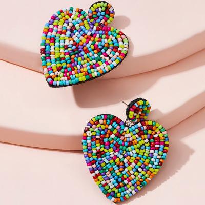 China Vintage MSYO Amazon Hot Selling Fashion Handmade Weave Rainbow Beads Geometric Heart Women Earrings Valentine's Day Present Pendant for sale