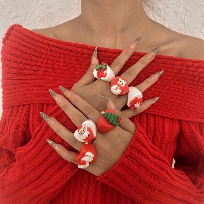 China MSYO Vintage INS Style Net Red Cartoon Acrylic Resin Christmas Tree Animal Women Rings for sale