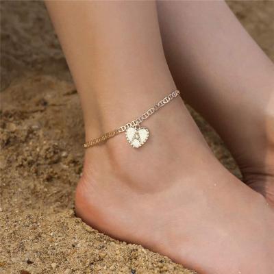 China Hot Selling Vintage MSYO Amazon Fashion 14K Gold Zircon Heart Uppercase A-Z Letter Anklet Jewelry Women for sale