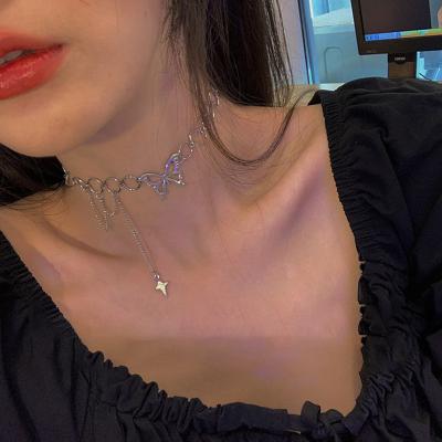 China Autumn And Winter New Cool T-shirt Pendant Necklace Butterfly Clavicle Chain Choker Necklace Is Hip-Hop Cold Wind Environmental Friendly for sale