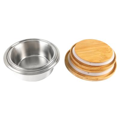 China LIHONG Small Stainless Steel Bento Lunch Box Viable Round Kids Lunch Box Food Container With Bamboo Lid for sale