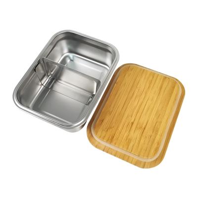 China 2020 Freshness Preservation Children Storage Box 750ml Square Bamboo Stainless Steel Lid Bowl for sale