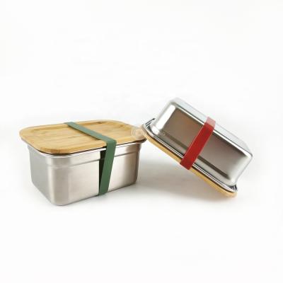 China Sustainable Lid Free Branding Bamboo Food Container , Salad Box Sandwich Lunch Box With Silicone Bandage for sale