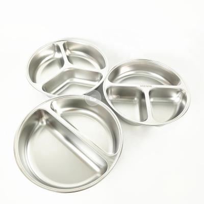 China Sustainable Factory Stainless Steel Round 3 Divided Compartment Fast Food Tray With Lid for sale