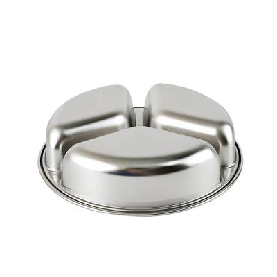 China Sustainable Round Stainless Steel School Cafeteria Fast Food Tray Snack Tray With 3 Compartment for sale