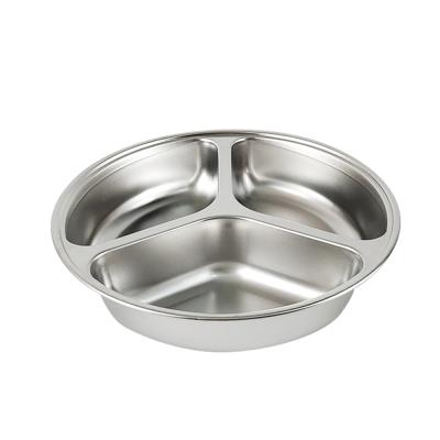 China Food Grade 304 Stainless Steel 3 Compartment Eco-friendly Food Tray Metal Divided Food Plate for sale