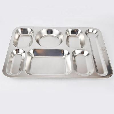 China Food Grade Stainless Steel Dinner Dishes Kids Safety Lunch Tray Food Container Plate With 7 Viable Divided Compartment for sale