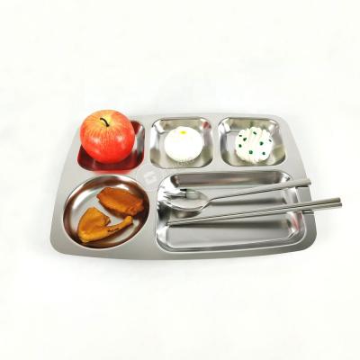 China 5 Compartment Durable Stainless Lunch Tray For School Canteen Divided Dinner Tray Snack Plate for sale