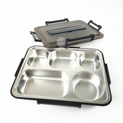 China 5 Compartment Stainless Steel Sustainable Lunch Box / Restaurant Dinner Plates / Fast Food Tray for sale