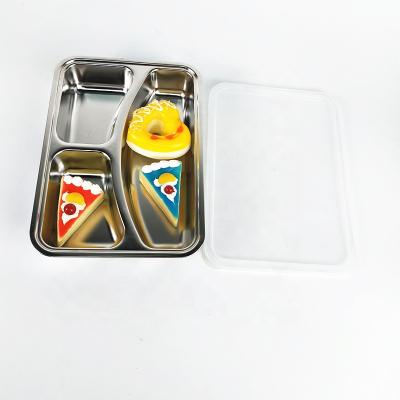 China Sustainable Plastic Lunch Tray Stainless Steel Food Container Lid With Compartment Fast Food Metal Tray Plate Divided Dishes for sale