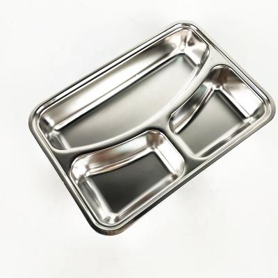 China Food Sustainable 201 Stainless Steel Fabrication Custom Metal Serving 3 Compartment Sectional Dinner Dishes for sale