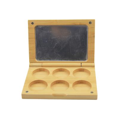 China DIY Disposable Empty Natural Bamboo Magnetic Blusher Contract Case Eyeshadow Makeup Palette Box With Mirror for sale